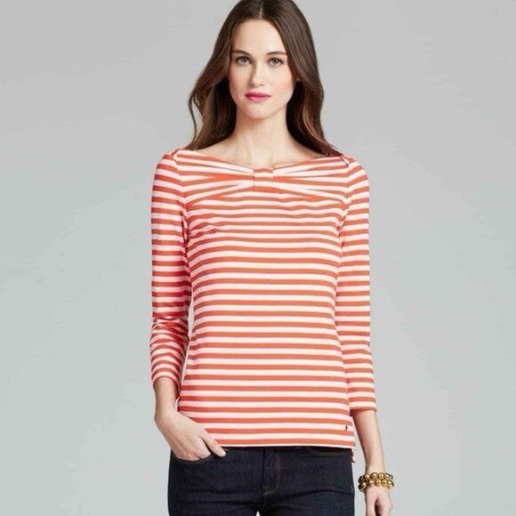 ✨Kate Spade Wheaton Red & Pink Striped Bow Sz Small Top✨ - Picture 1 of 9